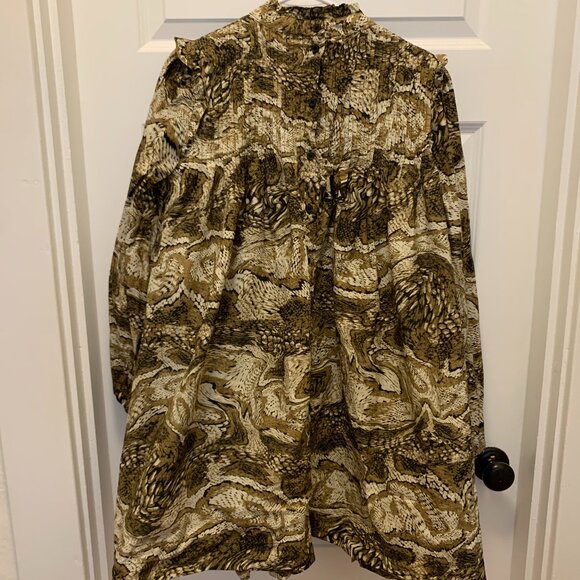 Women's GANNI Tiger's Eye Cotton Smocked Button Back Dress Mini Size 40 Large - Picture 4 of 8